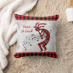 Red And Black Plaid Kokopelli Christmas Pillow