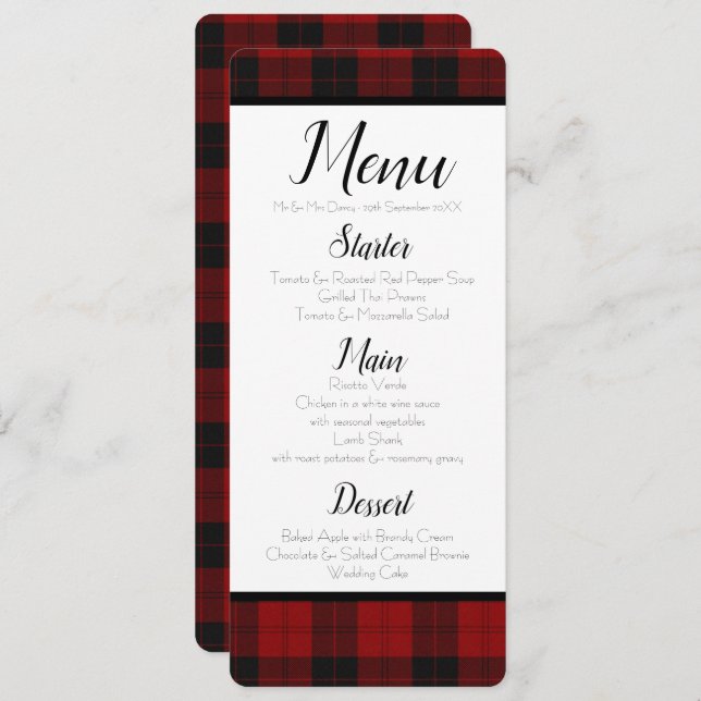 Red and Black Plaid Menu Invitation (Front/Back)
