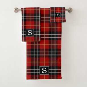 Red and Black Plaid Monogrammed Bath Towel Set