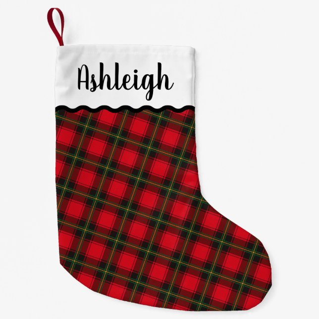 Red and Black Plaid  Personalized Name Small Christmas Stocking (Front)