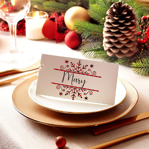 Red and black plaid snowflake Christmas Place Card