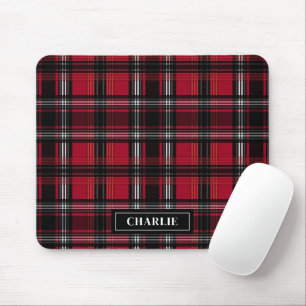 Red And Black Plaid Tartan Pattern And Custom Name Mouse Pad