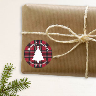 Red And Black Plaid Tartan Pattern With Text Classic Round Sticker