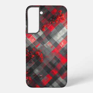 Red and Black Plaid with Floral Accent Samsung Galaxy Case