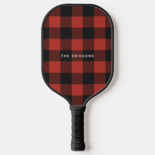 Red and Black Plaid with Personalised Name Pickleball Paddle