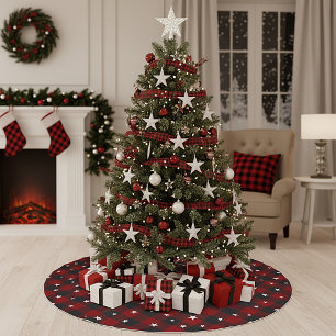 Red and black plaid with stars  brushed polyester tree skirt