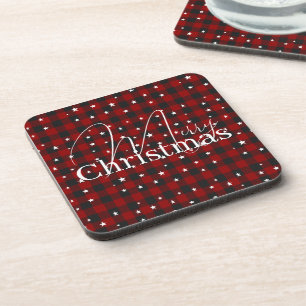Red and black plaid with stars coaster
