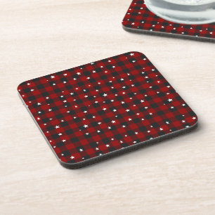 Red and black plaid with stars coaster