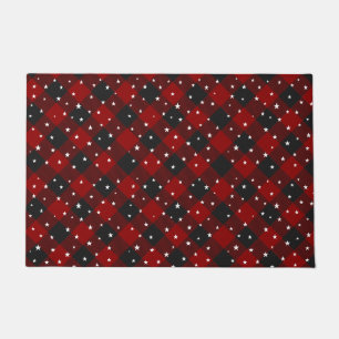 Red and black plaid with stars doormat
