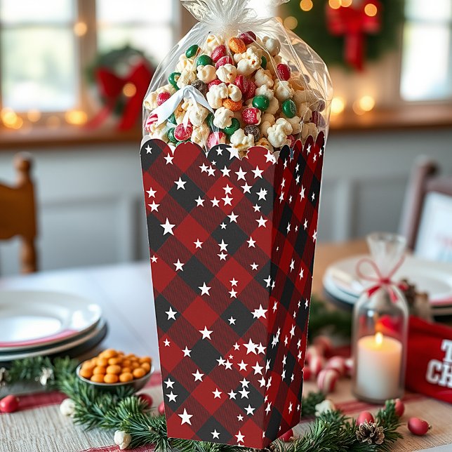 Red and black plaid with stars  favour box (Creator Uploaded)