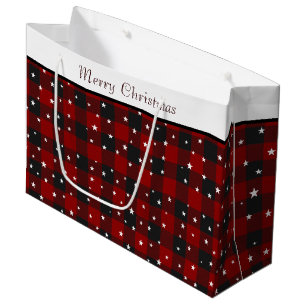 Red and black plaid with stars  large gift bag