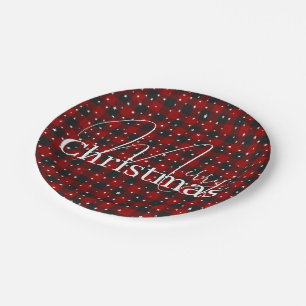 Red and black plaid with stars paper plate