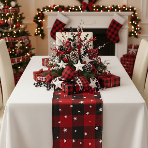 Red and black plaid with stars  short table runner