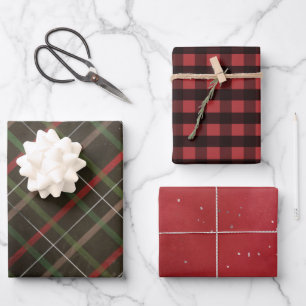 Red and Black Plaids Assorted Christmas Wrapping Paper Sheet