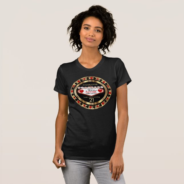 Red and Black Poker Birthday Chip T-Shirt (Front Full)