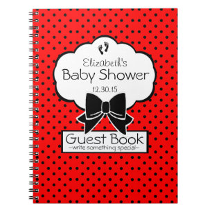Red and Black Polka Dot Baby Shower Guest Book- Notebook