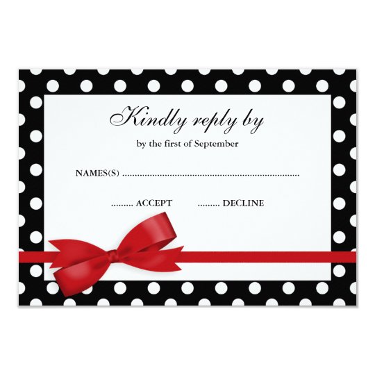 Red and Black Polka Dot Bow RSVP Card