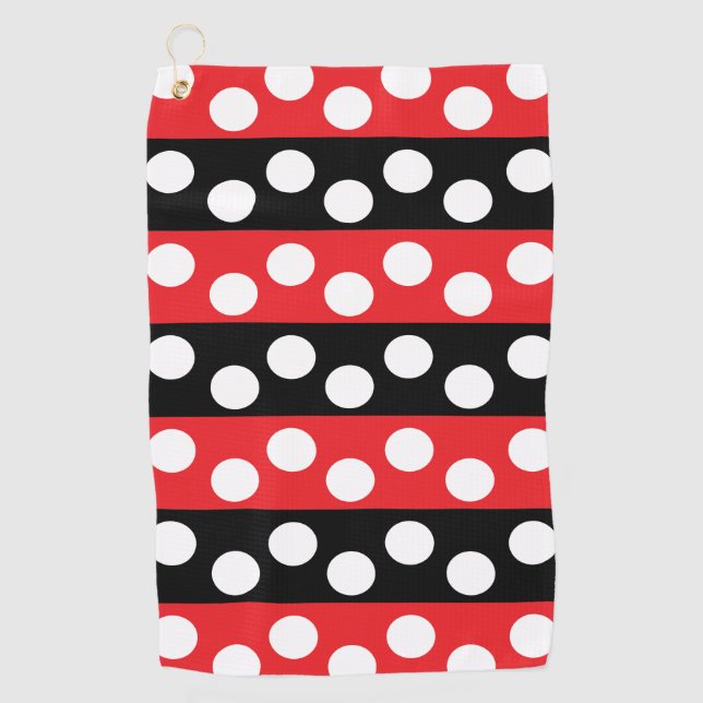 Red and Black Polka Dot  Golf Towel (Front)