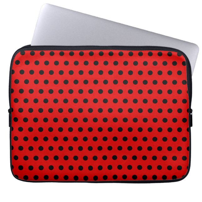 Red and Black Polka Dot Pattern. Spotty. Laptop Sleeve (Front)