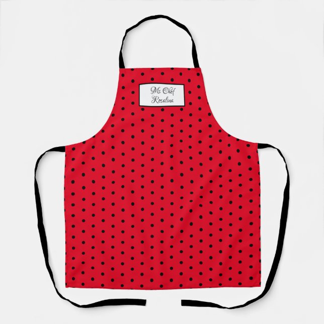 Red and Black Polka Dot Personalised Apron (Front)