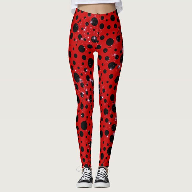 Red and black polka dots funny ladybug leggings (Front)