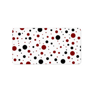 red and black polka dots label