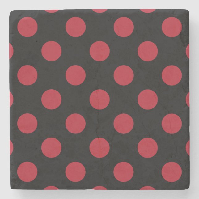 Red and black polka dots stone coaster (Front)