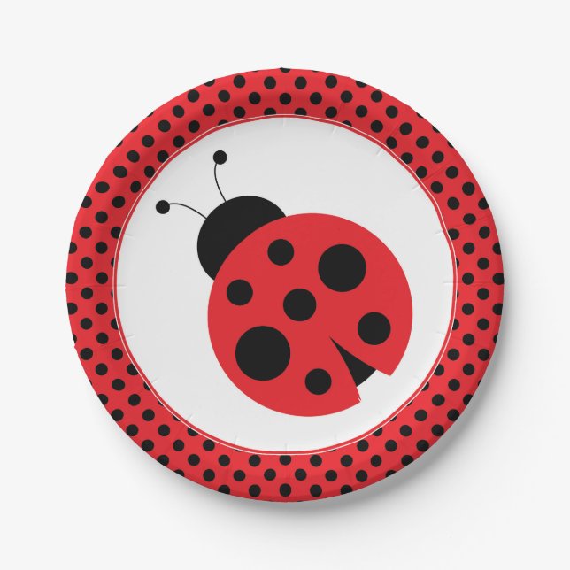 Red and Black Polkadot Ladybug Party Plates (Front)