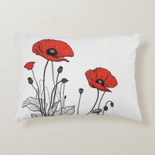 Red and black poppies decorative cushion