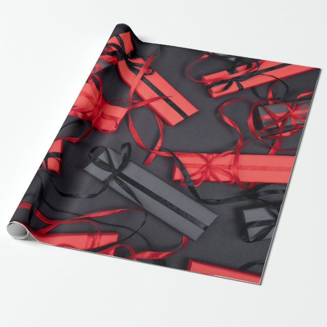 Red And Black Presents Wrapping Paper (Unrolled)