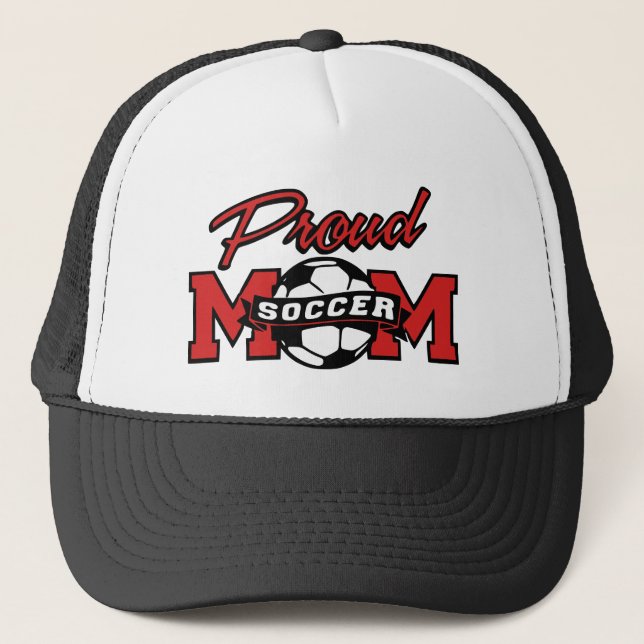 Red and Black Proud Soccer Mum Trucker Hat (Front)
