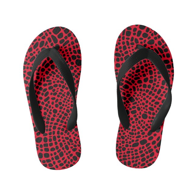 Red And Black Psychedelic Oragnic Skin Pattern Kid's Thongs (Footbed)