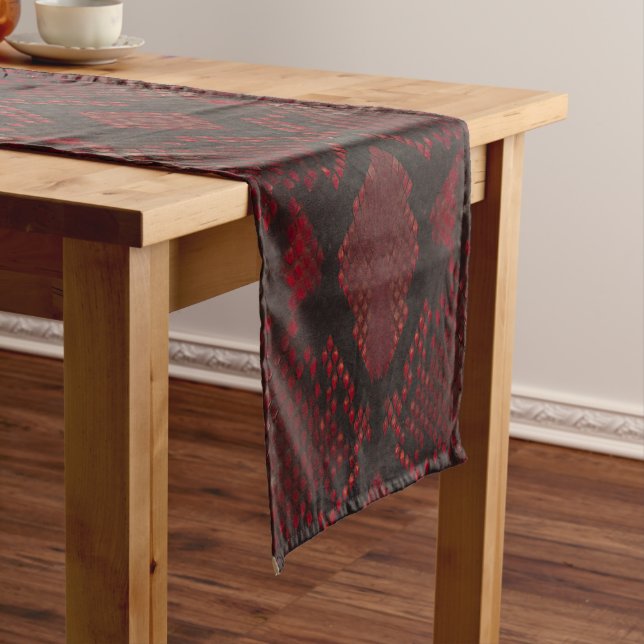 Red and Black Python Print Short Table Runner (In Situ)