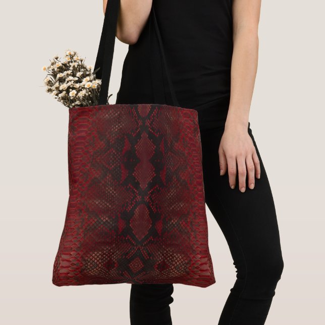 Red and Black Python Print Tote Bag (Close Up)