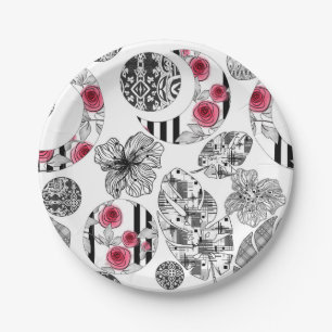 Red and Black, Quilting ,Patchwork, Rustic, Modern Paper Plate
