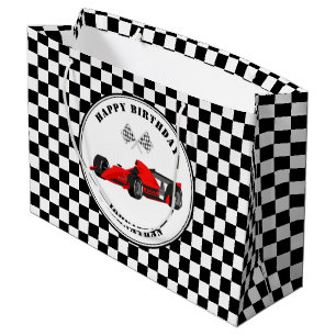 Red and Black Race Car Chequered Birthday Large Gi Gift Bag
