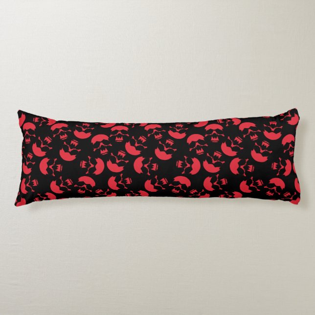 Red and Black Repeating Motif | Skull Pattern Body Cushion (Front)