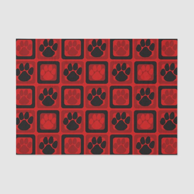 Red and Black Repeating Pawprint  Tissue Paper (Front)