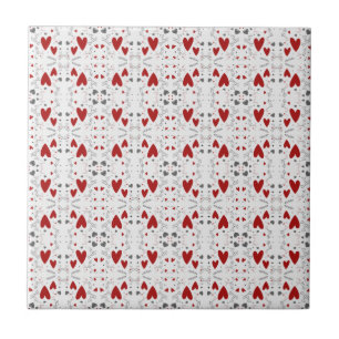 Red and Black Retro Hand Drawn Hearts Love  Ceramic Tile
