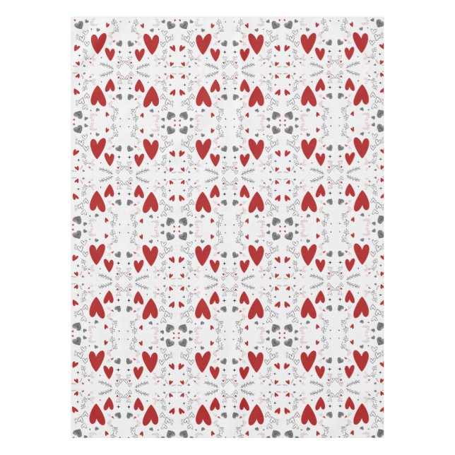 Red and Black Retro Hand Drawn Hearts Love  Tablecloth (Front)