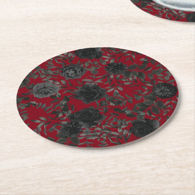 Red and Black Rose Gothic Wedding Coasters (Angled)