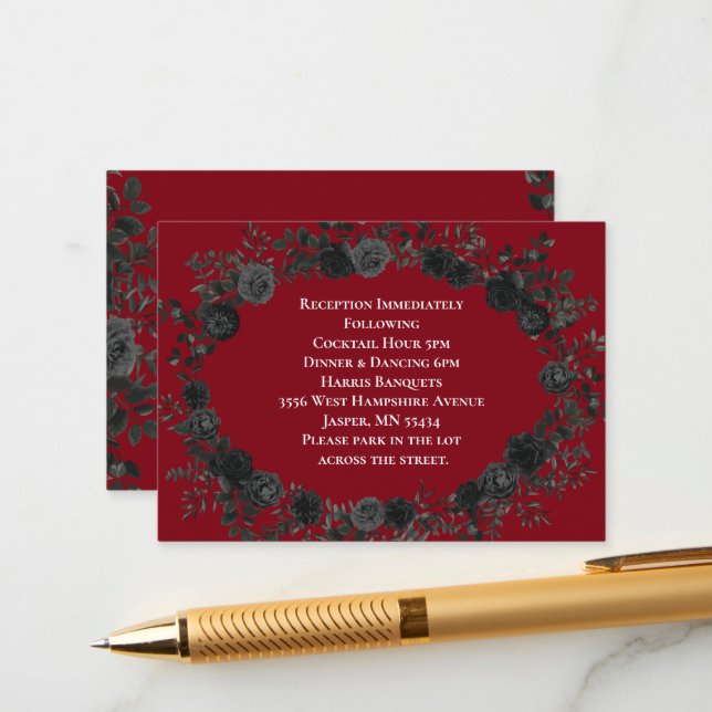 Red and Black Rose Gothic Wedding Enclosure Card (Front/Back In Situ)