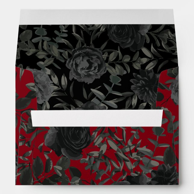 Red and Black Rose Gothic Wedding Envelopes (Back (Bottom))