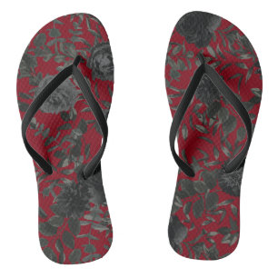 Red and Black Rose Gothic Wedding Flip-Flops Thongs