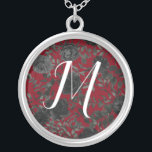 Red and Black Rose Gothic Wedding Monogram Silver Plated Necklace<br><div class="desc">Our black and red floral rose gothic wedding necklace bridesmaid gifts are made to match out Gothic Red & Black Rose Wedding Collection.  Dark black and deep red contrast with an abundance of dark floral motifs.  Script font monogram lends to an artistic look that matches well with gothic style.</div>