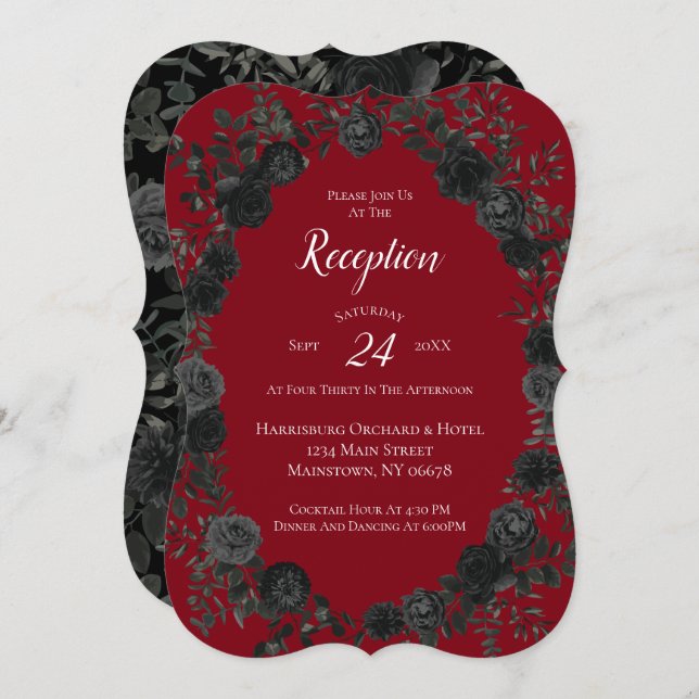 Red and Black Rose Gothic Wedding Reception Invitation (Front/Back)