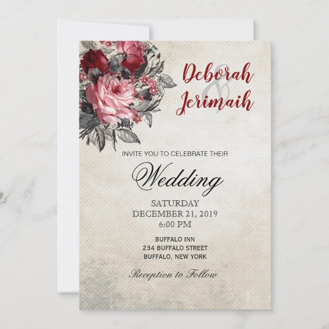 Red and Black Roses Wedding Invitation (Front)