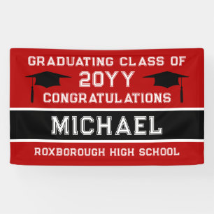 Red and Black School Colours Graduation Banner