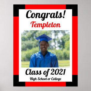 Red and Black School Colours Graduation Poster