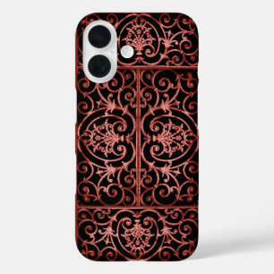 Red and black scrollwork pattern iPhone 16 case